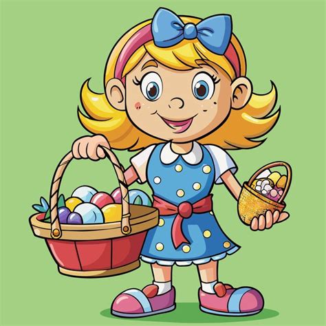 Premium Vector A Cartoon Girl With A Basket Of Easter Eggs And A Basket Of Easter Eggs