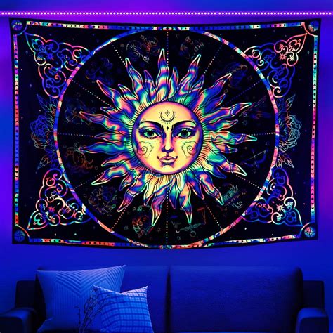 Amazon Galoker Blacklight Burning Sun Tapestry UV Reactive Neon