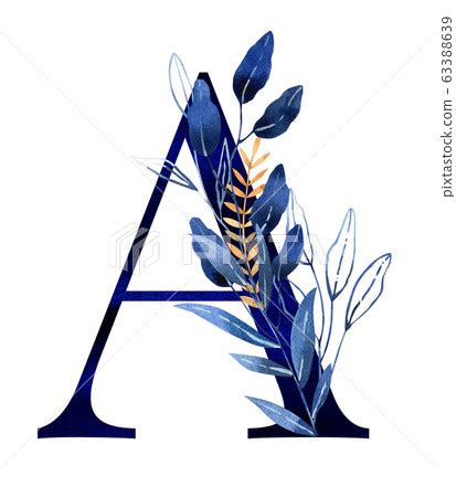 Watercolor Floral Monogram Letter A Classic Stock Illustration