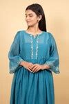 Buy Blue Kurta And Dupatta Pure Handwoven Silk Floral Placket Anarkali