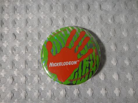 Vintage 1992 Nickelodeon Hand Print Logo Fantasma Button Pin Green ...