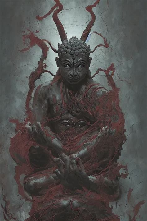 Meditating Buddhist Demon God Monk Dark Fantasy Stable Diffusion