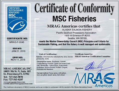 Msc Alaska Salmon Certificate Finalized With Some Exceptions