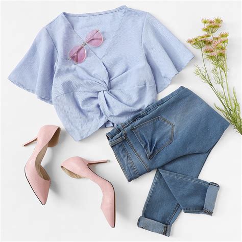 Butterfly Sleeve Twist Front Crop Top Cute Date Outfits Cool Outfits