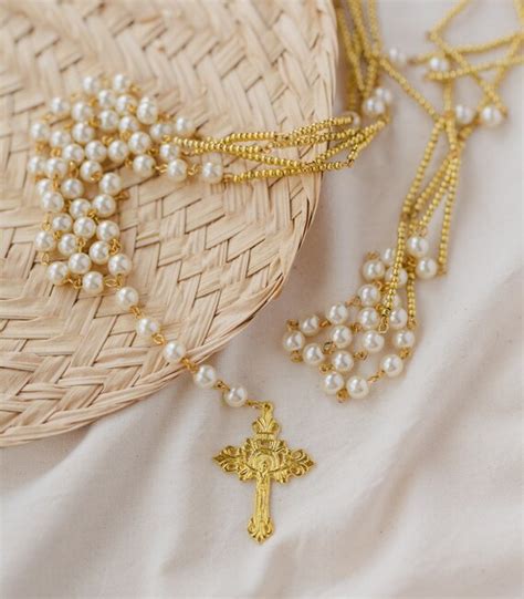 Glossy Pearl Rosary Wedding Unity Cord Lasso Yugal For Filipino Wedding