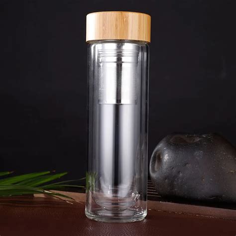 450ml Double Wall Borosilicate Glass Tea Strainer Water Bottle With