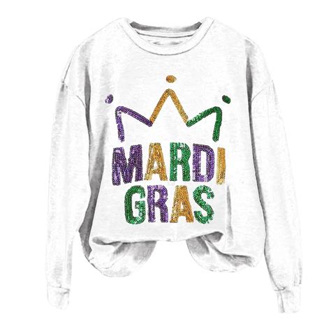 Tqwqt Mardi Gras Sweater For Women Long Sleeve Crewneck Fashion