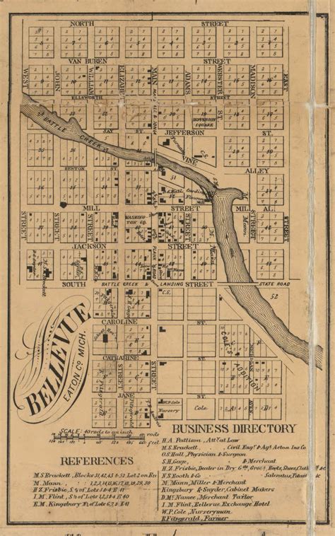 Bellevue Village Eaton County Michigan 1858 Old Town Map Custom Print Calhoun Co Old Maps