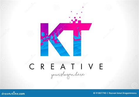 Kt K T Letter Logo With Shattered Broken Blue Pink Texture Design Vector Stock Vector