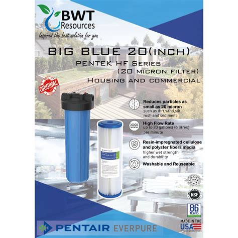 Pentair Big Blue Pentek Hf Series 20micron Washable Filter20inch