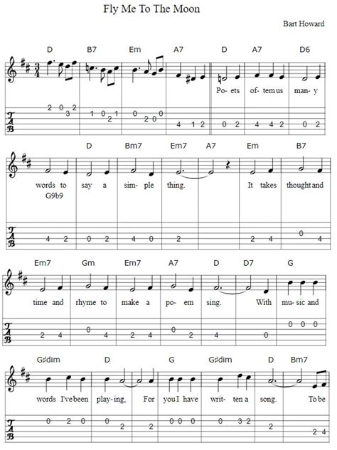 Fly Me To The Moon Guitar Tab Lyrics And Chords - Tenor Banjo Tabs