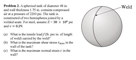 SOLVED Problem 2 A Spherical Tank Of Diameter 48 In Weld And Wall