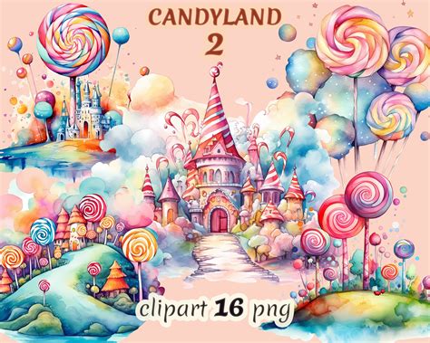 Watercolor Candyland Clipart Bundle On Transparent Background Etsy