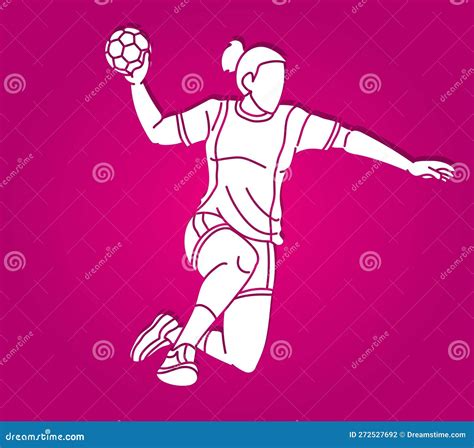 Handball Sport Woman Player Action Cartoon Graphic Stock Vector