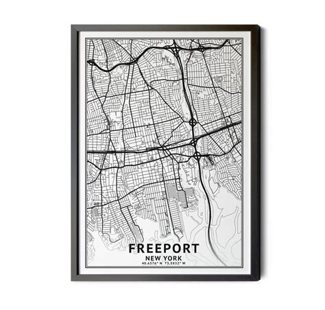 Freeport New York Map Black and White Coordinates Map of - Etsy | Map ...