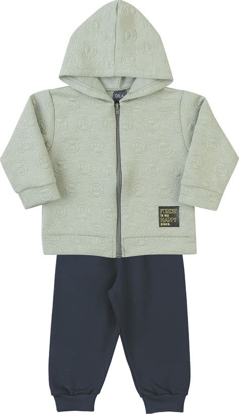 Conjunto Infantil De Frio Masculino Moletom Aberto Capuz Tipinhos