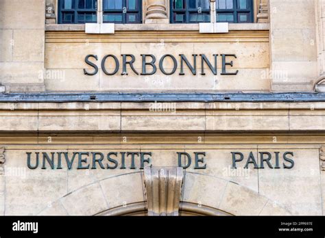 Sign reading 'Sorbonne Universite de Paris' written in French on the ...