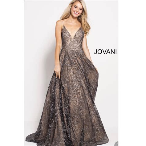 Jovani Formal Gown Black Nude Glitter Detail Gem