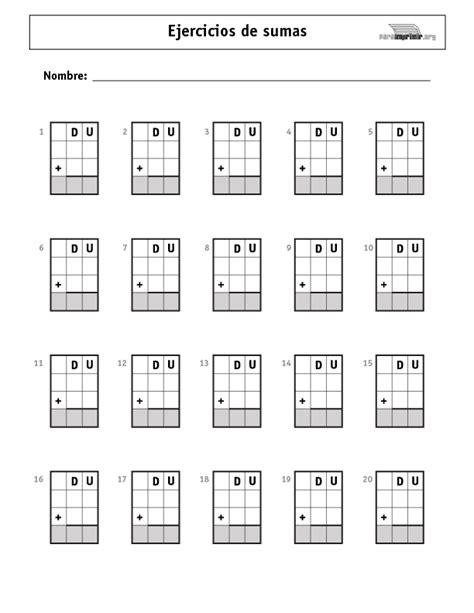 Ejercicios De Suma Para Imprimir