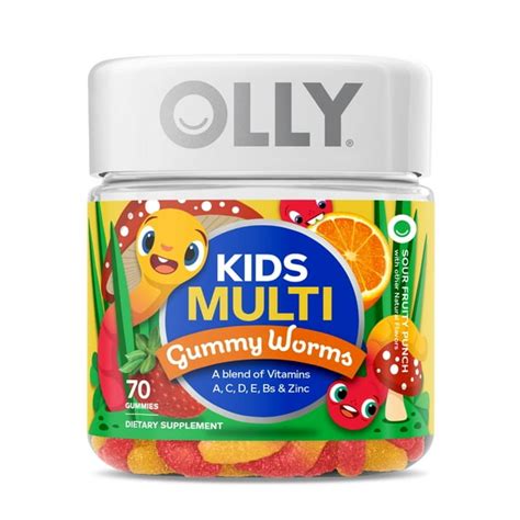 OLLY Kids Multivitamin Gummy Worm, Vitamins A, C, D, E, Bs & Zinc, 70 Ct - Walmart.com - Walmart.com