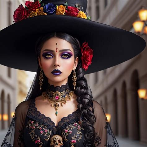 El Dia De Muertos Retrato De Una Mujer Con Maquillaje De Calaveras De