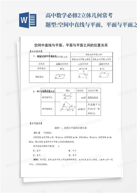 高中数学必修2立体几何常考题型 空间中直线与平面、平面与平面之间的位 Word模板下载 编号lvanzjzj 熊猫办公