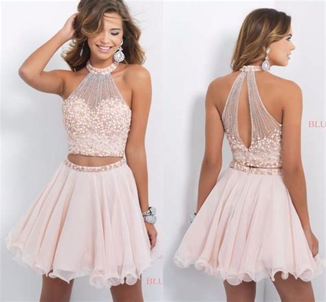 Light Pink Beaded Cheap Cute Th Grade Short Two Piece Homecoming