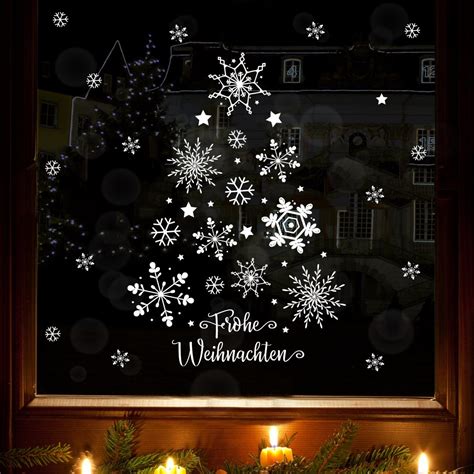 Fensterbild Weihnachten Weihnachtsbaum Schneeflocken Fensteraufkleber