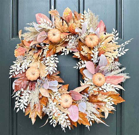 Fall Foliage Wreath With Pumpkins and Berries, Autumn Maple and ...