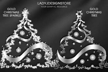 Silver Ribbon Sparkle Christmas Tree Clip Art In Png Format By