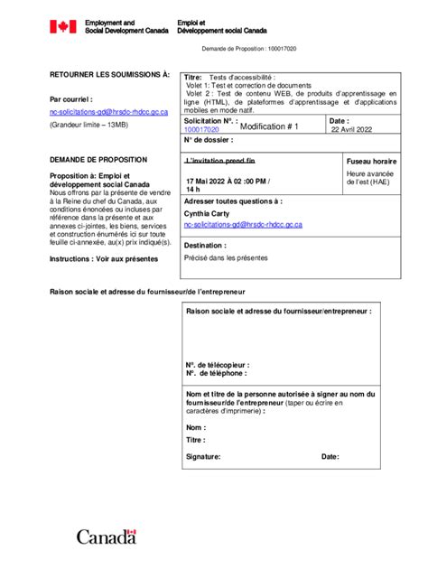 Fillable Online Modle De Demande De Propositions Et De Contratcontrat