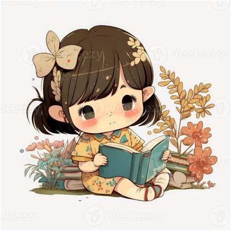 Chibi Anime Girl Reading A Book