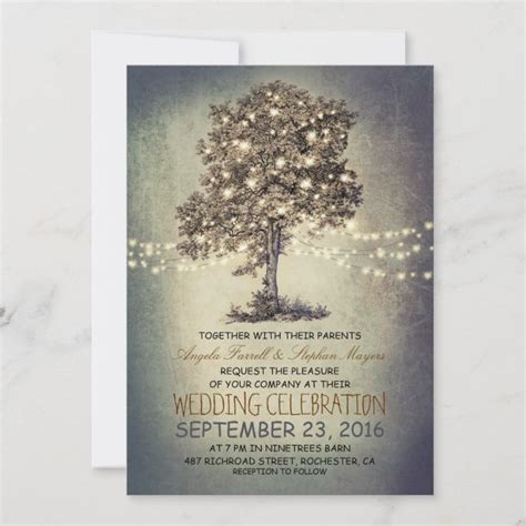 Rustic Tree String Lights Wedding Invitations Zazzle