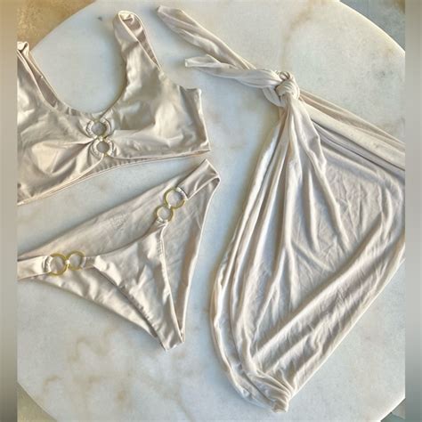 Oh Polly Swim Oh Polly Bikini Sarong Matching Set Summer Sand Color And Gold Ring Accents