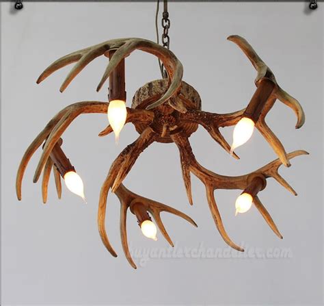 5 Cast Deer Antler Chandelier Inverted Hanging Ceiling Lights