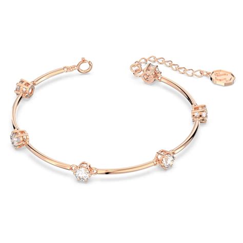 Constella Bangle Round Cut White Rose Gold Tone Plated Swarovski