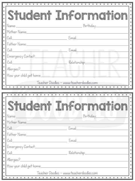 Printable Student Information Form Printable Forms Free Online