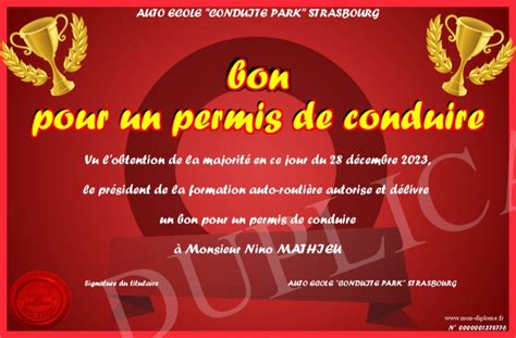 Bon Pour Un Permis De Conduire