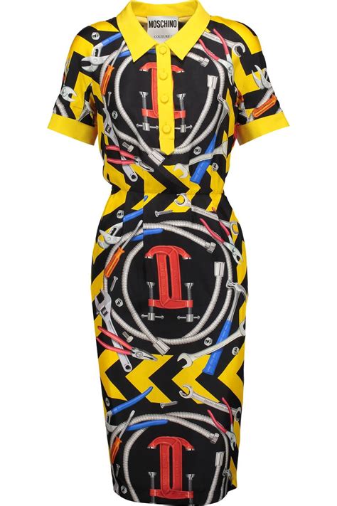 Moschino Pleated Printed Silk Satin Twill Dress Modesens