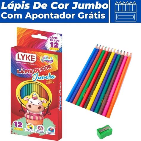 Lapis De Cor Jumbo Triangular - Lápis De Cor Jumbo Formato Triangular 12 Cores Com Apontador - Lyke ...