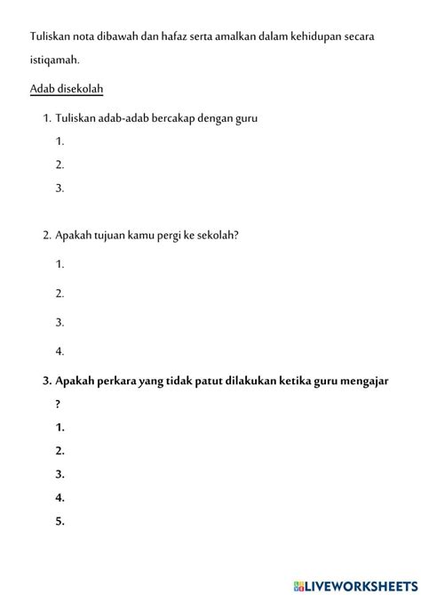 Adab Disekolah Salin Nota Worksheet Live Worksheets