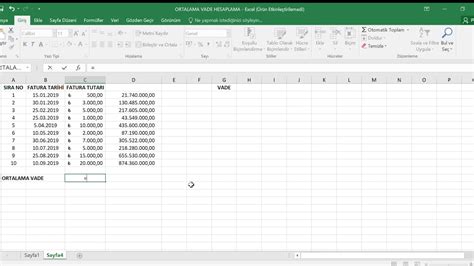Excelde Ortalama Vade Hesaplama Youtube