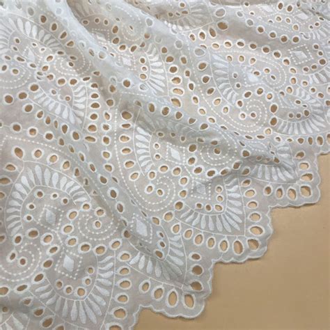 Retro Eyelet Cotton Lace Fabric Off White Cotton Fabric With Scalloped Edges Embroidery Cotton