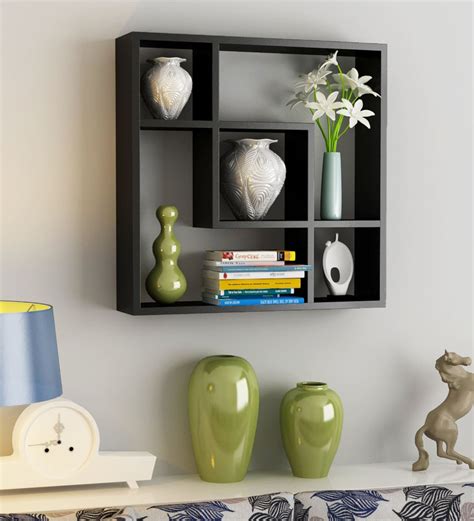 Buy Square Five Section Black Engineered Wood Wall Shelf At 34 OFF By