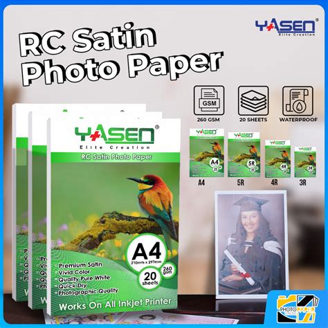 Yasen RC Satin Matte Photo Paper 260 GSM A4 5R 4R 3R Size 20 Sheets