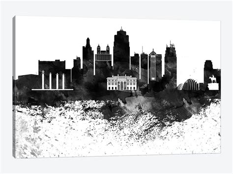 Kansas City Black & White Drops Skyline Canv... | WallDecorAddict | iCanvas