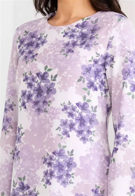 Buy Era Maya Abstract Lilac Floral Baju Kurung Modern Chiffon In Purple