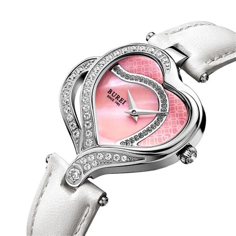 Burei Luxury Brand Heart Watch Women Quartz Genuine Leather Strap 30m