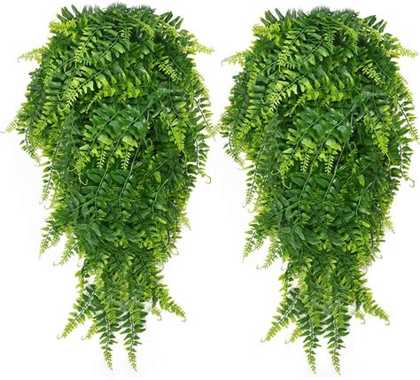 Amazon Silinlu 2Pcs Artificial Hanging Plants Fake Plants Ferns