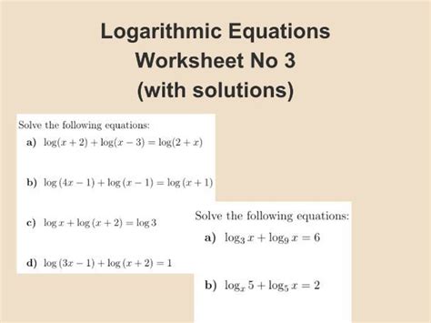 Logarithmic Equations Worksheet No With Solutions Teaching